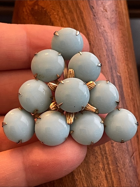 Jewelry - Vintage Pale Blue milk glass Cluster Brooch - Unbranded